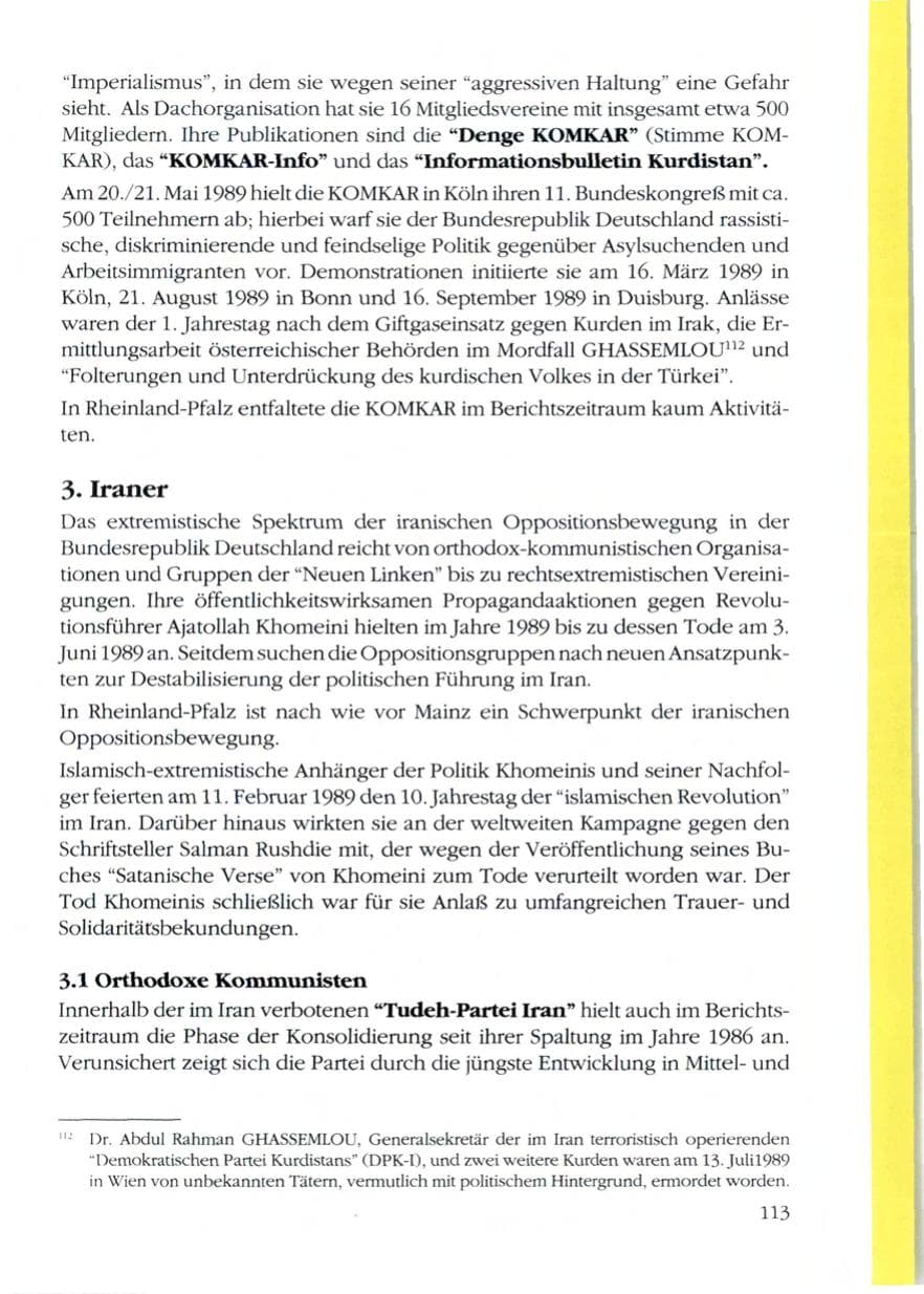 Seite 115 des Verfassungsschutzbericht 1989 Rheinland-Pfalz