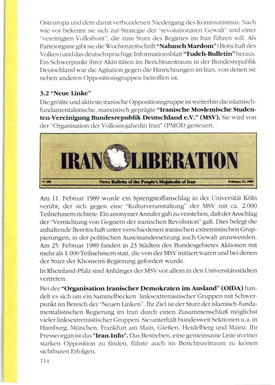 Seite 116 des Verfassungsschutzbericht 1989 Rheinland-Pfalz
