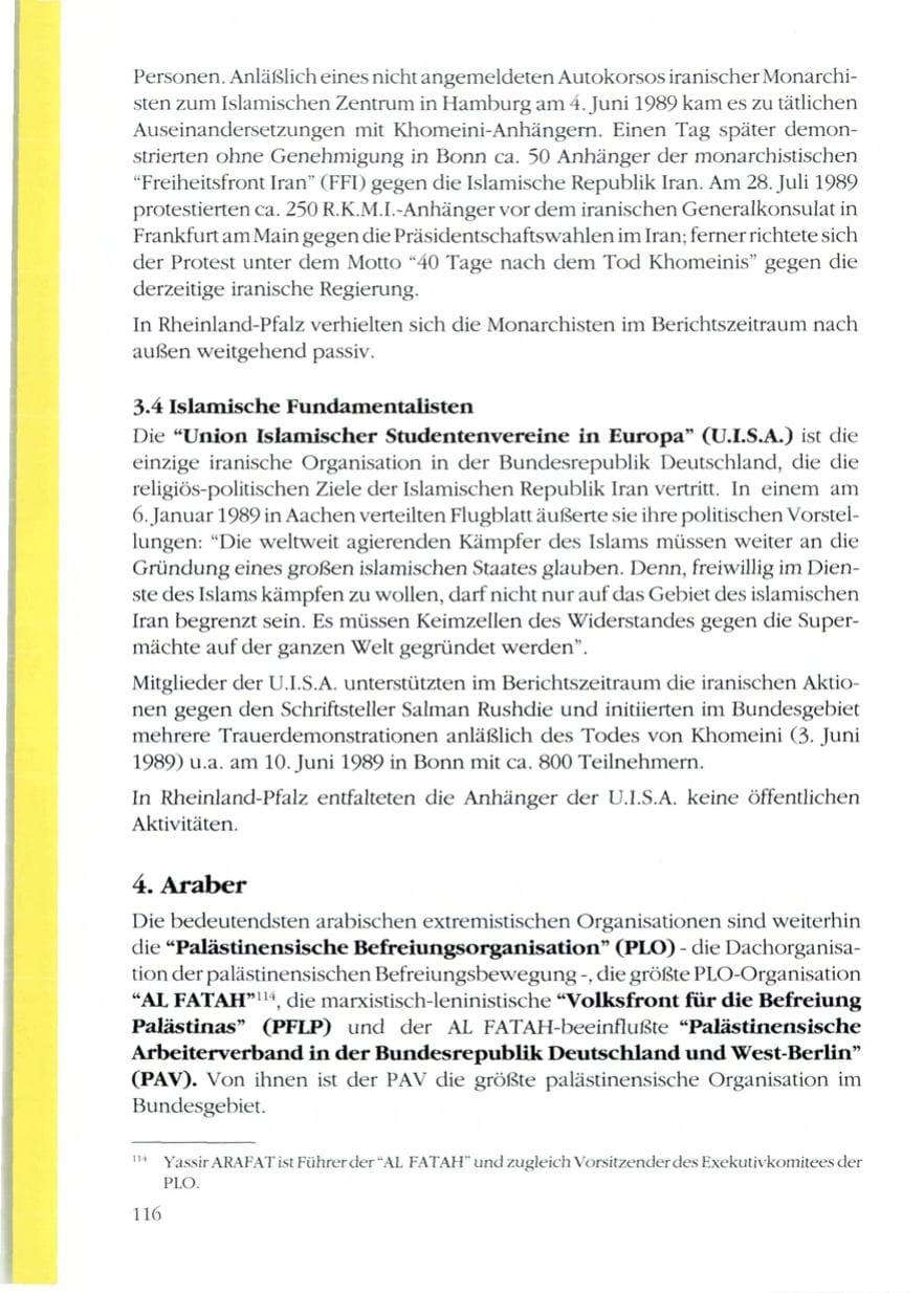 Seite 118 des Verfassungsschutzbericht 1989 Rheinland-Pfalz
