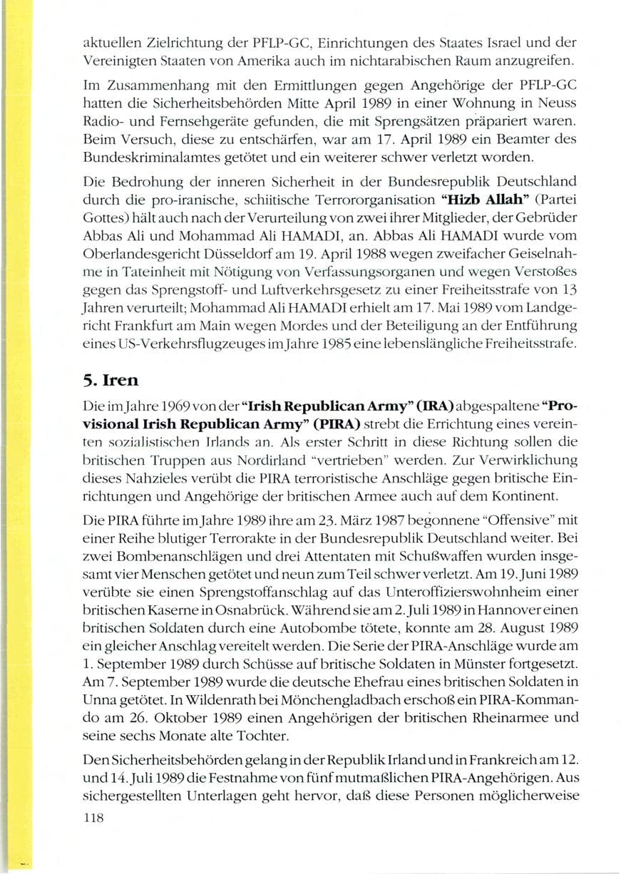 Seite 120 des Verfassungsschutzbericht 1989 Rheinland-Pfalz