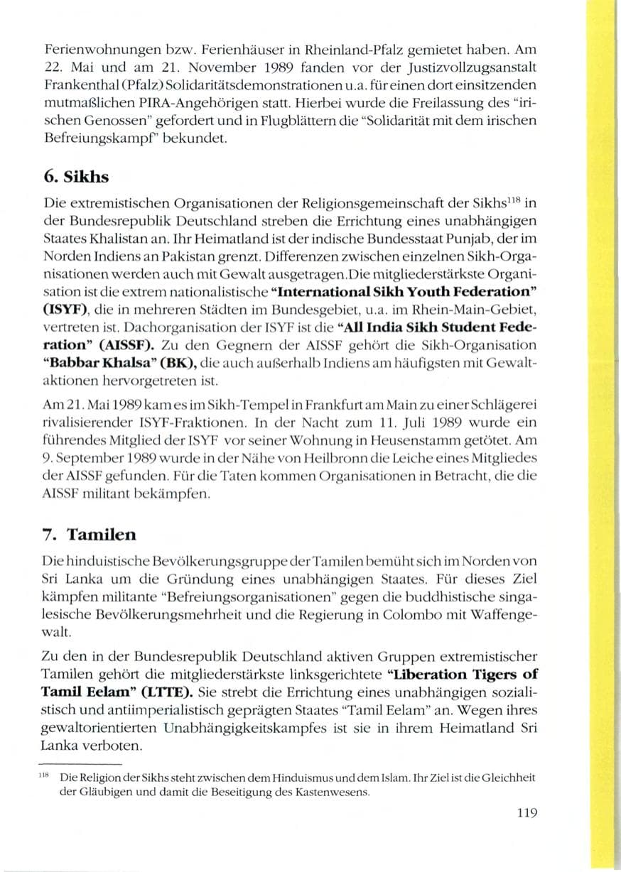 Seite 121 des Verfassungsschutzbericht 1989 Rheinland-Pfalz