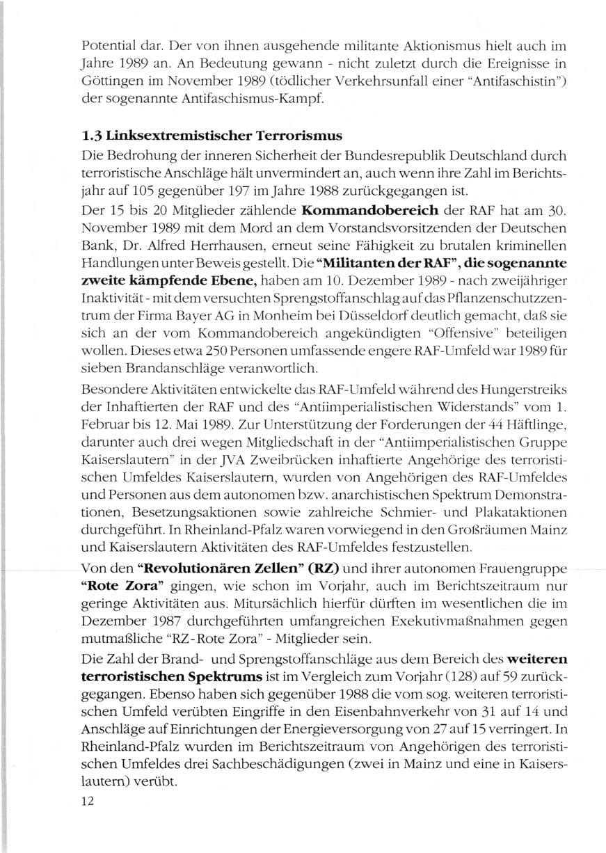 Seite 14 des Verfassungsschutzbericht 1989 Rheinland-Pfalz
