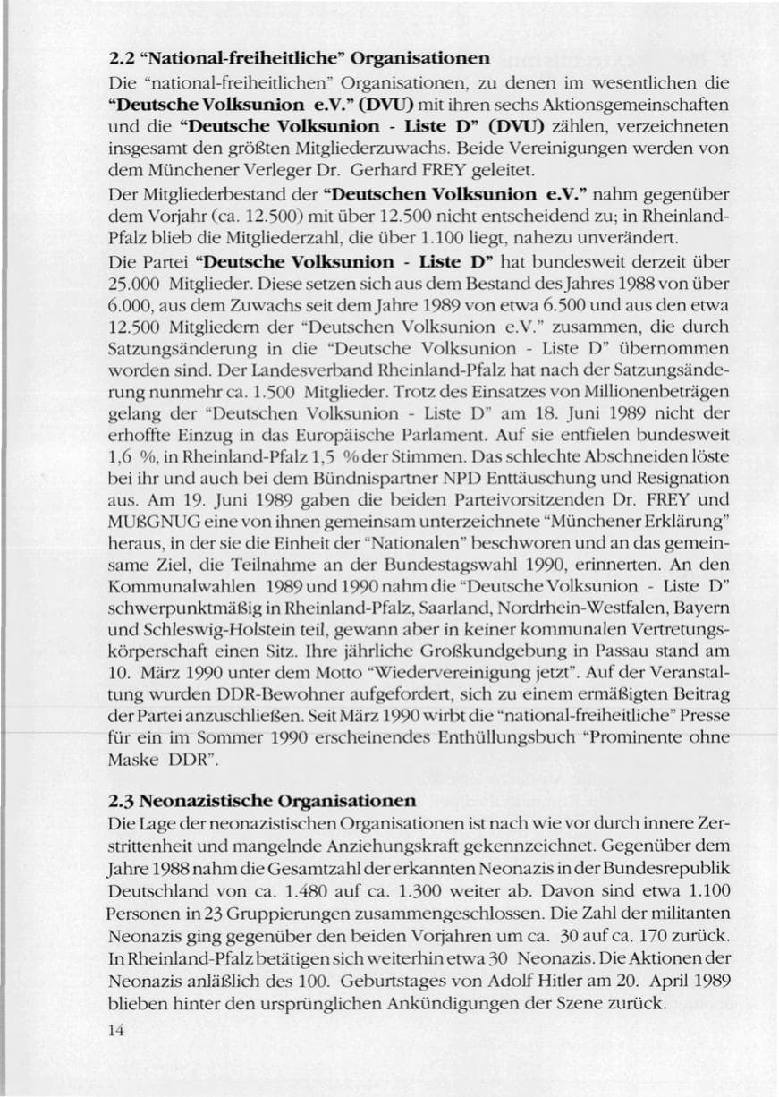 Seite 16 des Verfassungsschutzbericht 1989 Rheinland-Pfalz