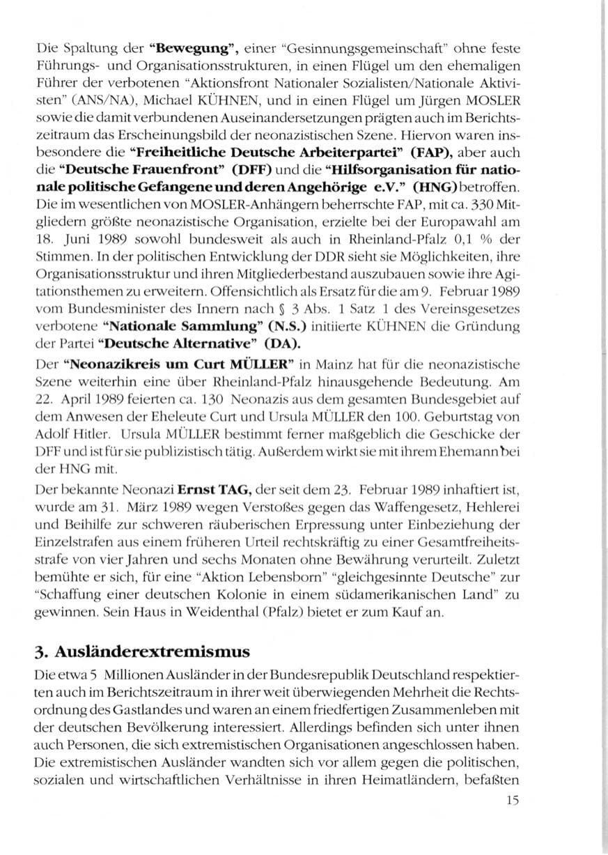 Seite 17 des Verfassungsschutzbericht 1989 Rheinland-Pfalz