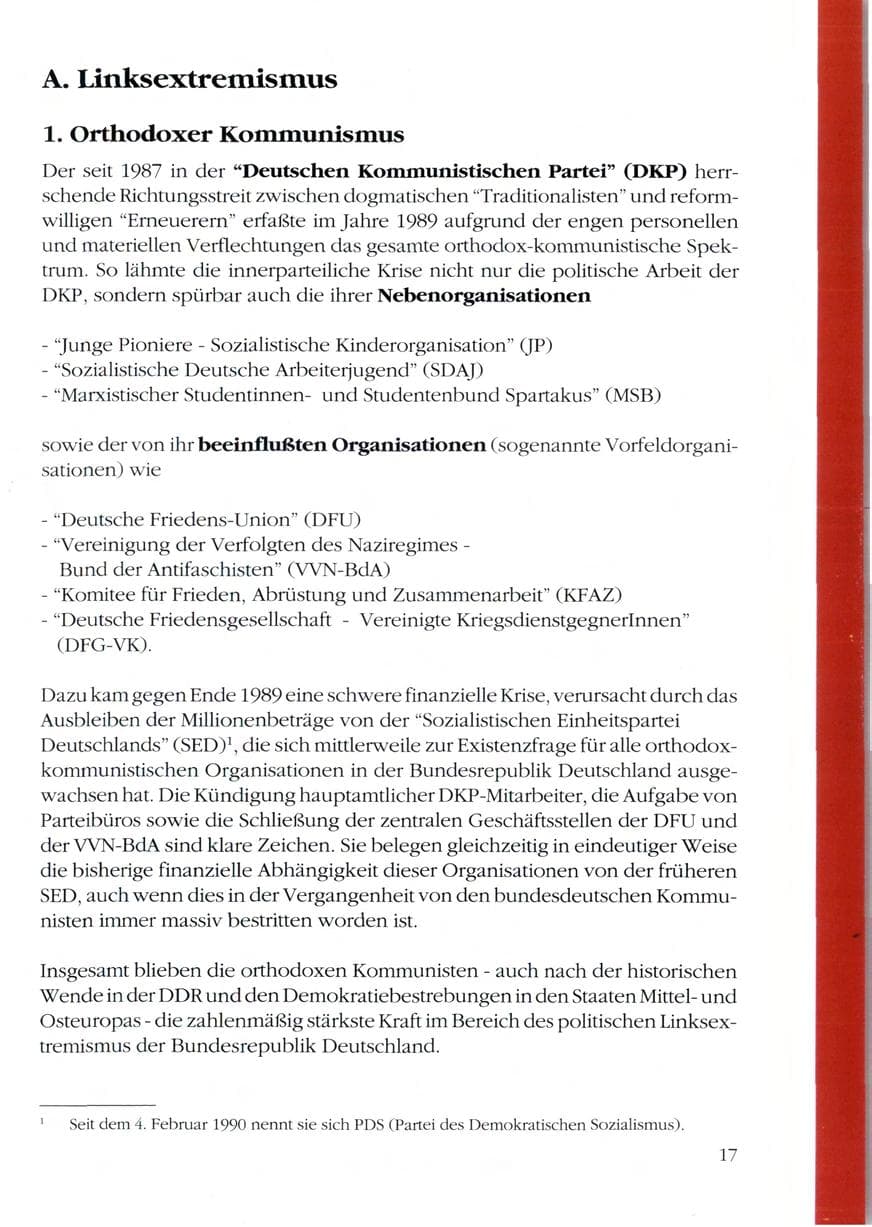 Seite 19 des Verfassungsschutzbericht 1989 Rheinland-Pfalz