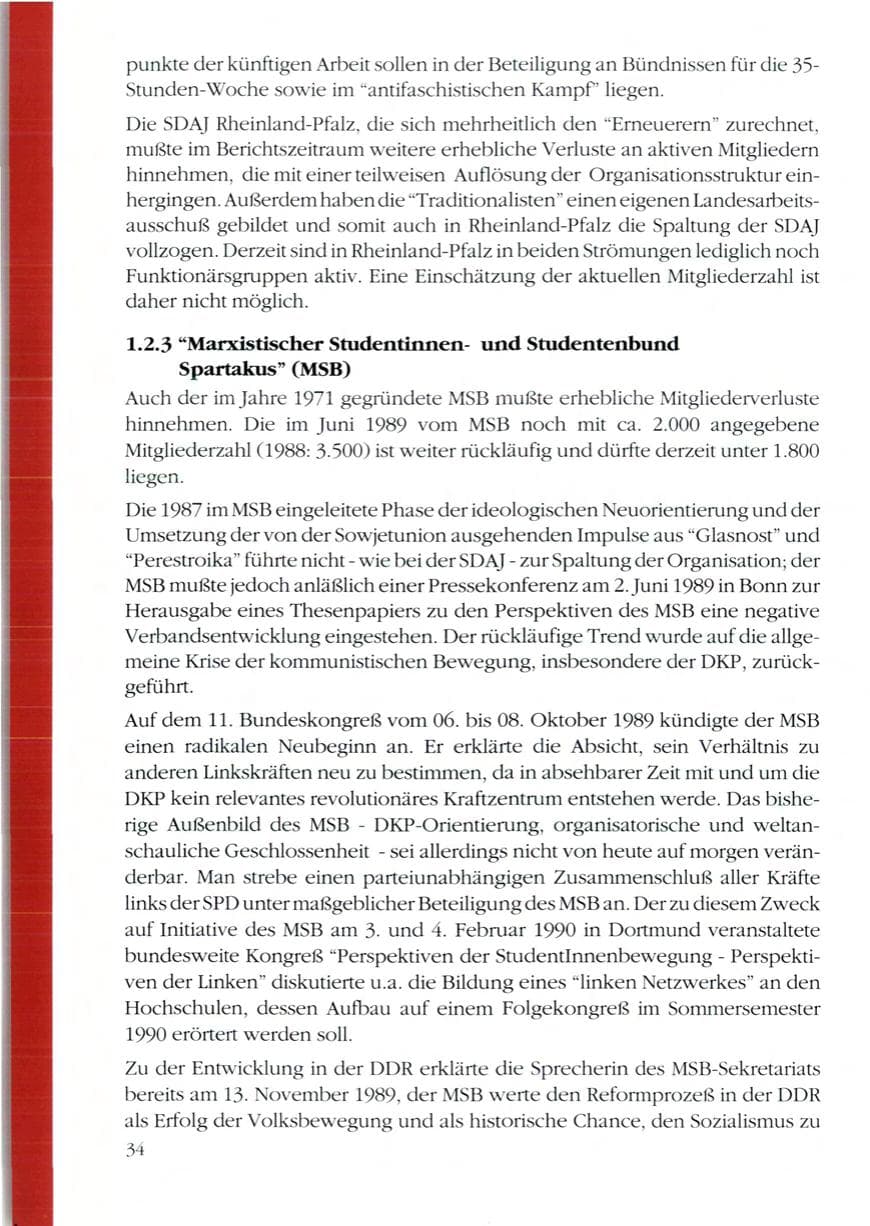 Seite 36 des Verfassungsschutzbericht 1989 Rheinland-Pfalz
