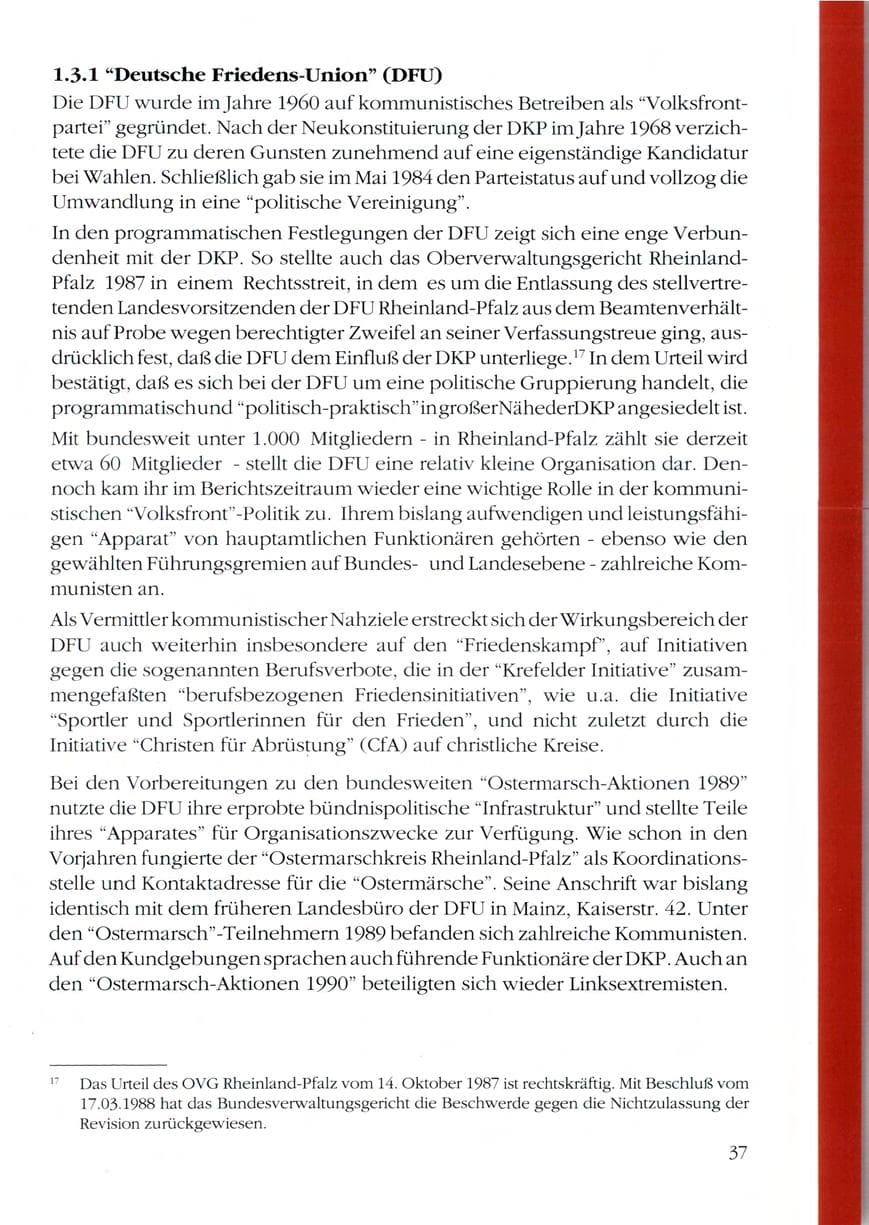 Seite 39 des Verfassungsschutzbericht 1989 Rheinland-Pfalz