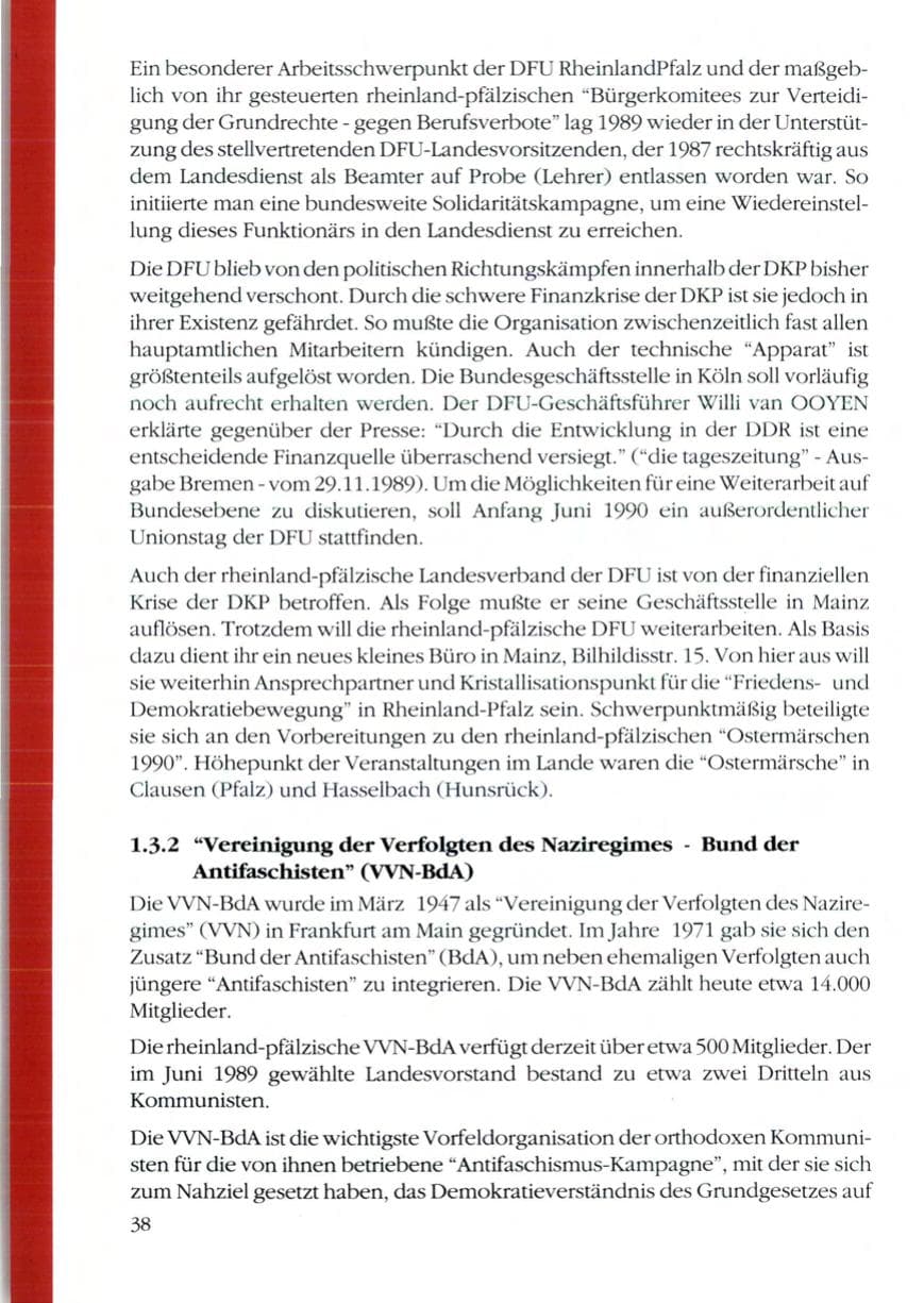 Seite 40 des Verfassungsschutzbericht 1989 Rheinland-Pfalz