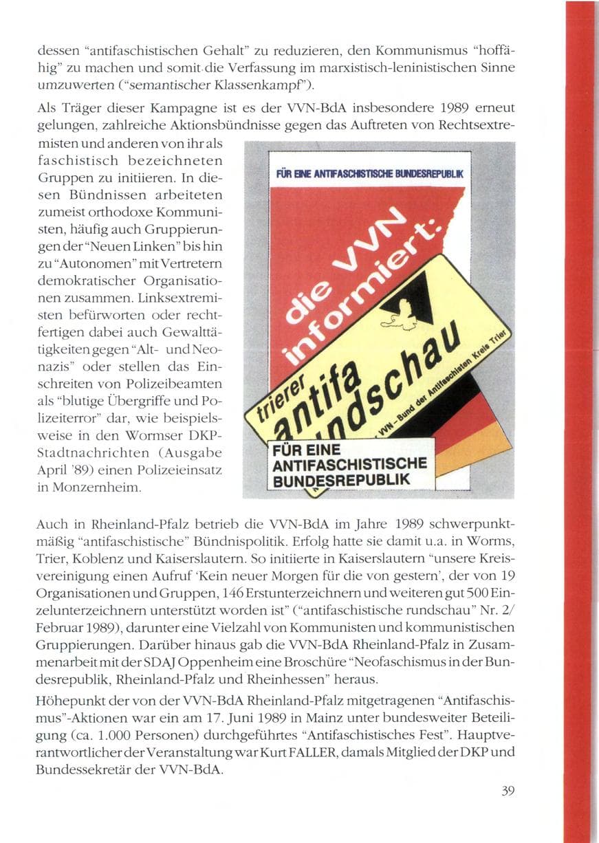 Seite 41 des Verfassungsschutzbericht 1989 Rheinland-Pfalz