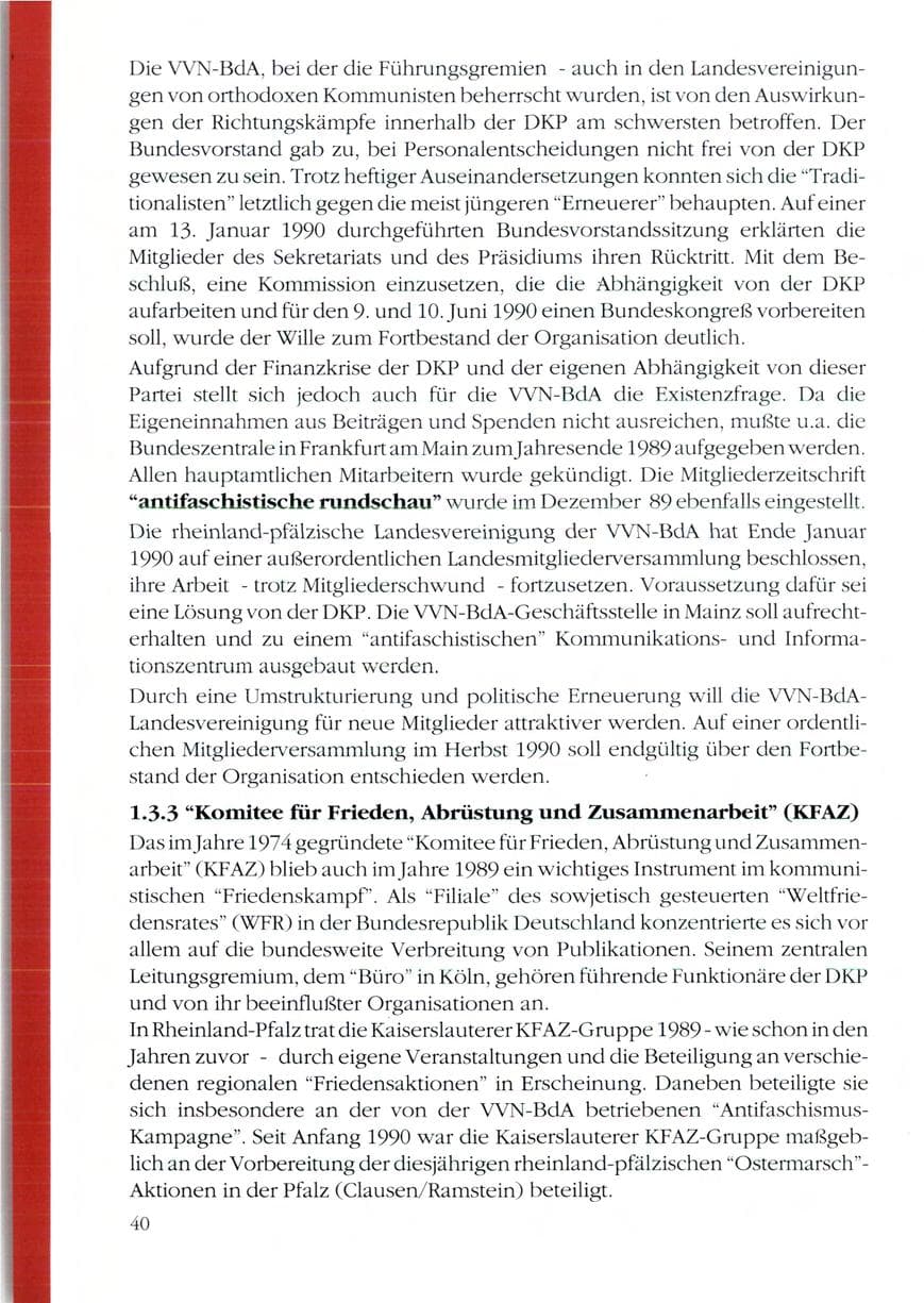 Seite 42 des Verfassungsschutzbericht 1989 Rheinland-Pfalz