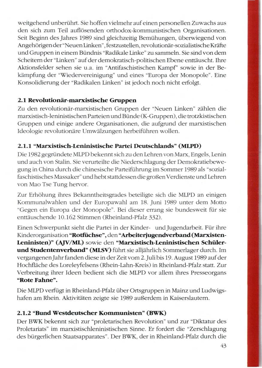 Seite 45 des Verfassungsschutzbericht 1989 Rheinland-Pfalz