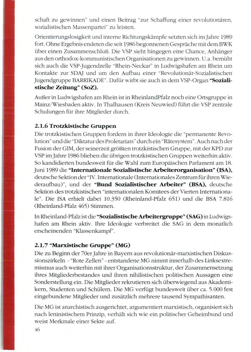 Seite 48 des Verfassungsschutzbericht 1989 Rheinland-Pfalz