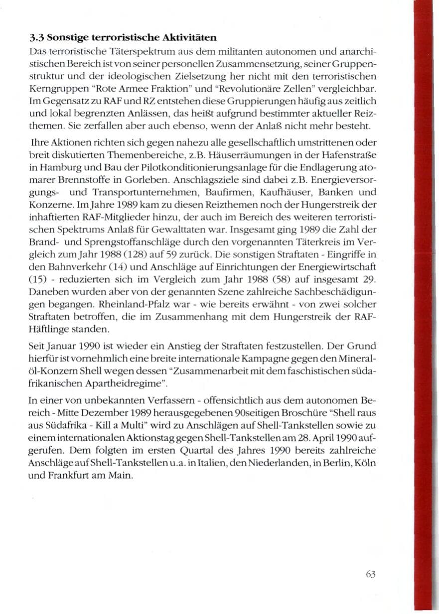Seite 65 des Verfassungsschutzbericht 1989 Rheinland-Pfalz