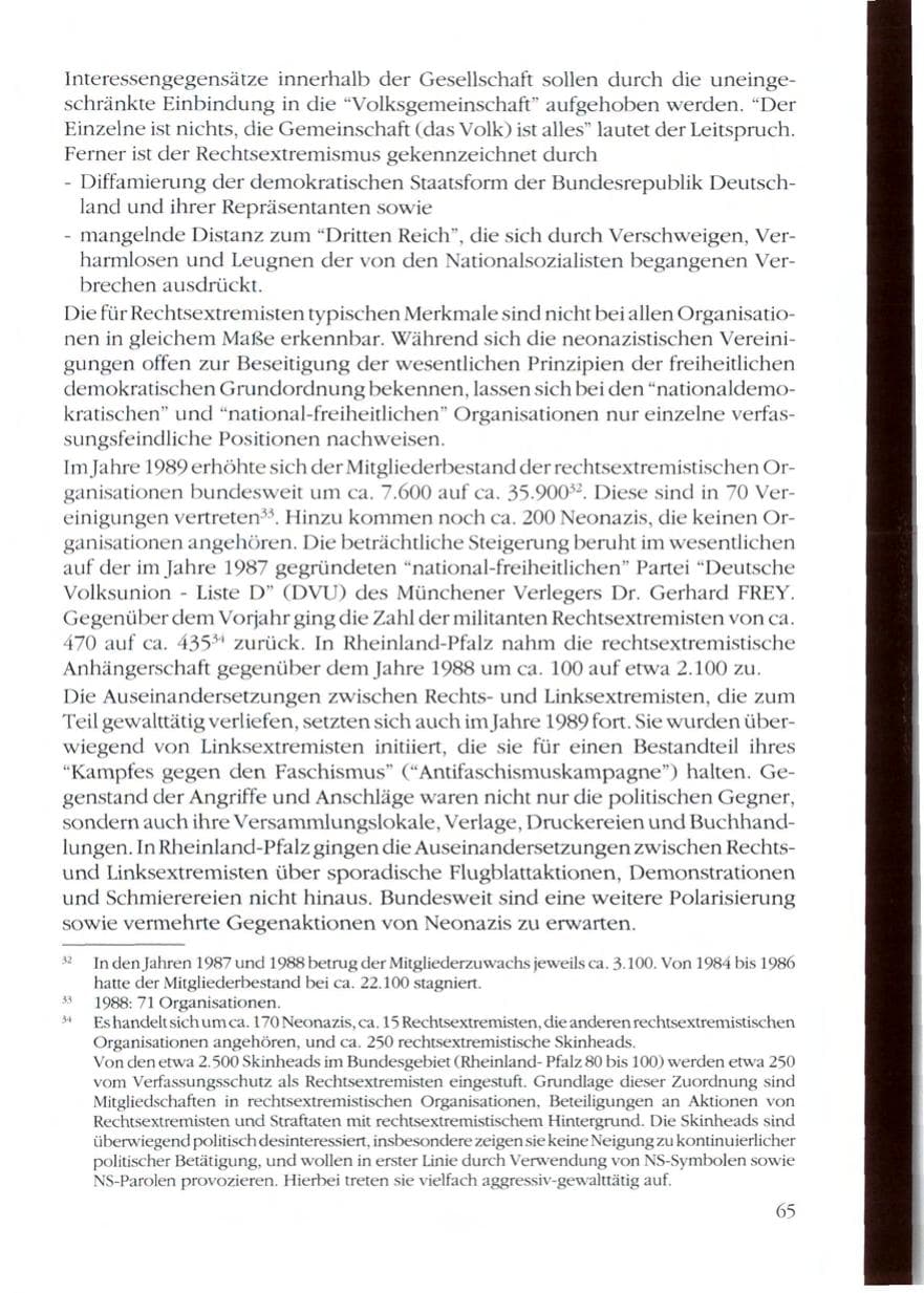 Seite 67 des Verfassungsschutzbericht 1989 Rheinland-Pfalz