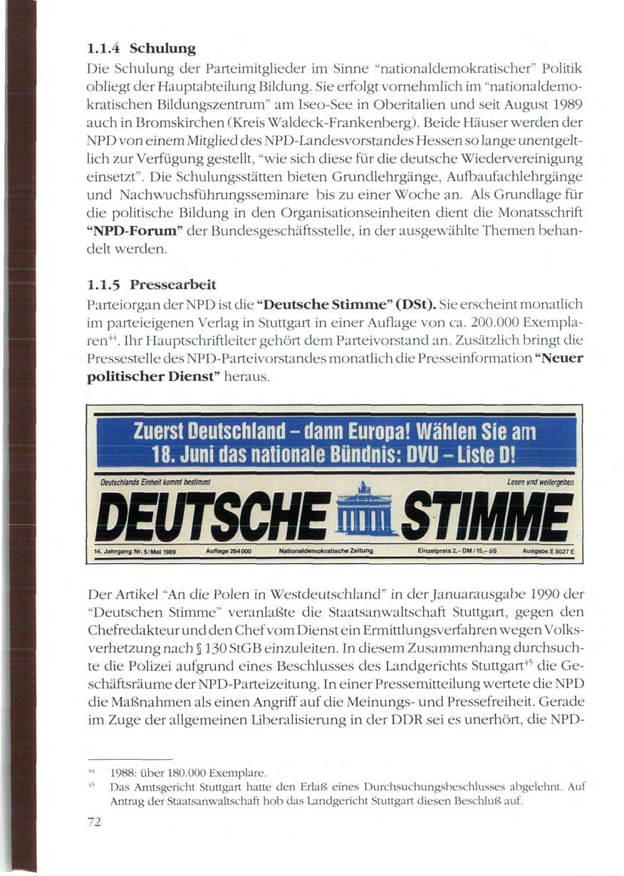 Seite 74 des Verfassungsschutzbericht 1989 Rheinland-Pfalz