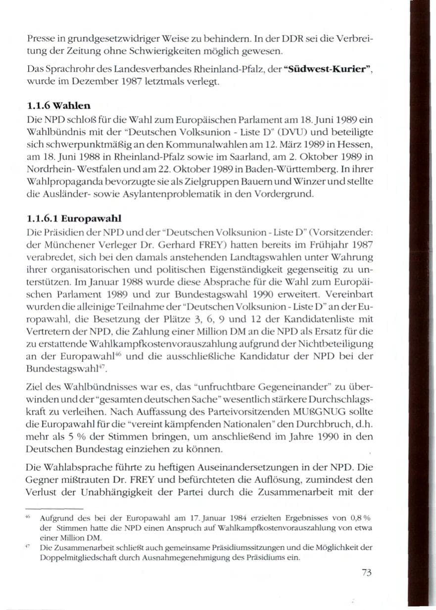 Seite 75 des Verfassungsschutzbericht 1989 Rheinland-Pfalz