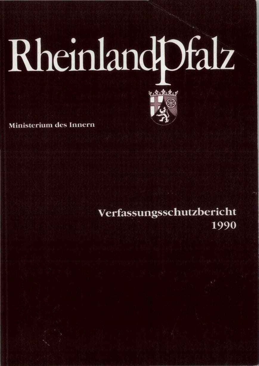 Seite 1 des Verfassungsschutzbericht 1990 Rheinland-Pfalz