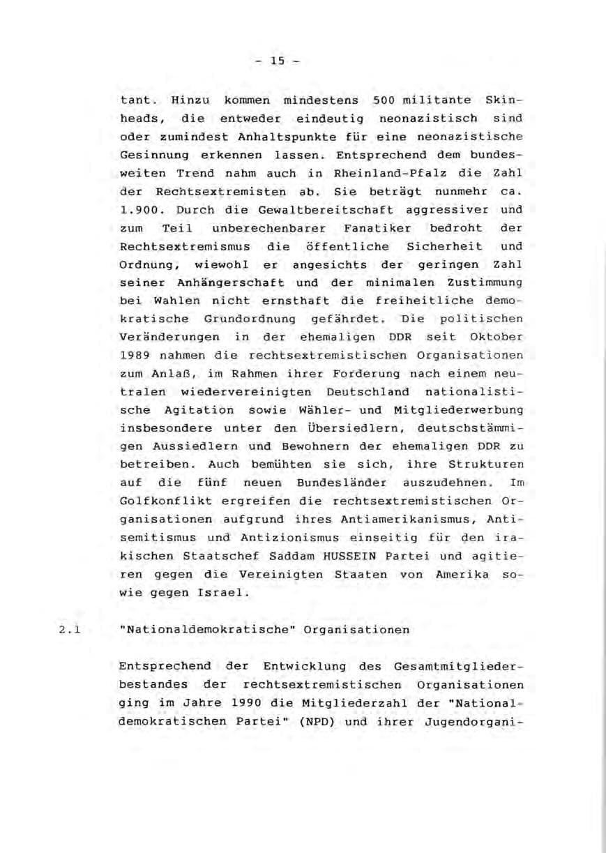 Seite 17 des Verfassungsschutzbericht 1990 Rheinland-Pfalz