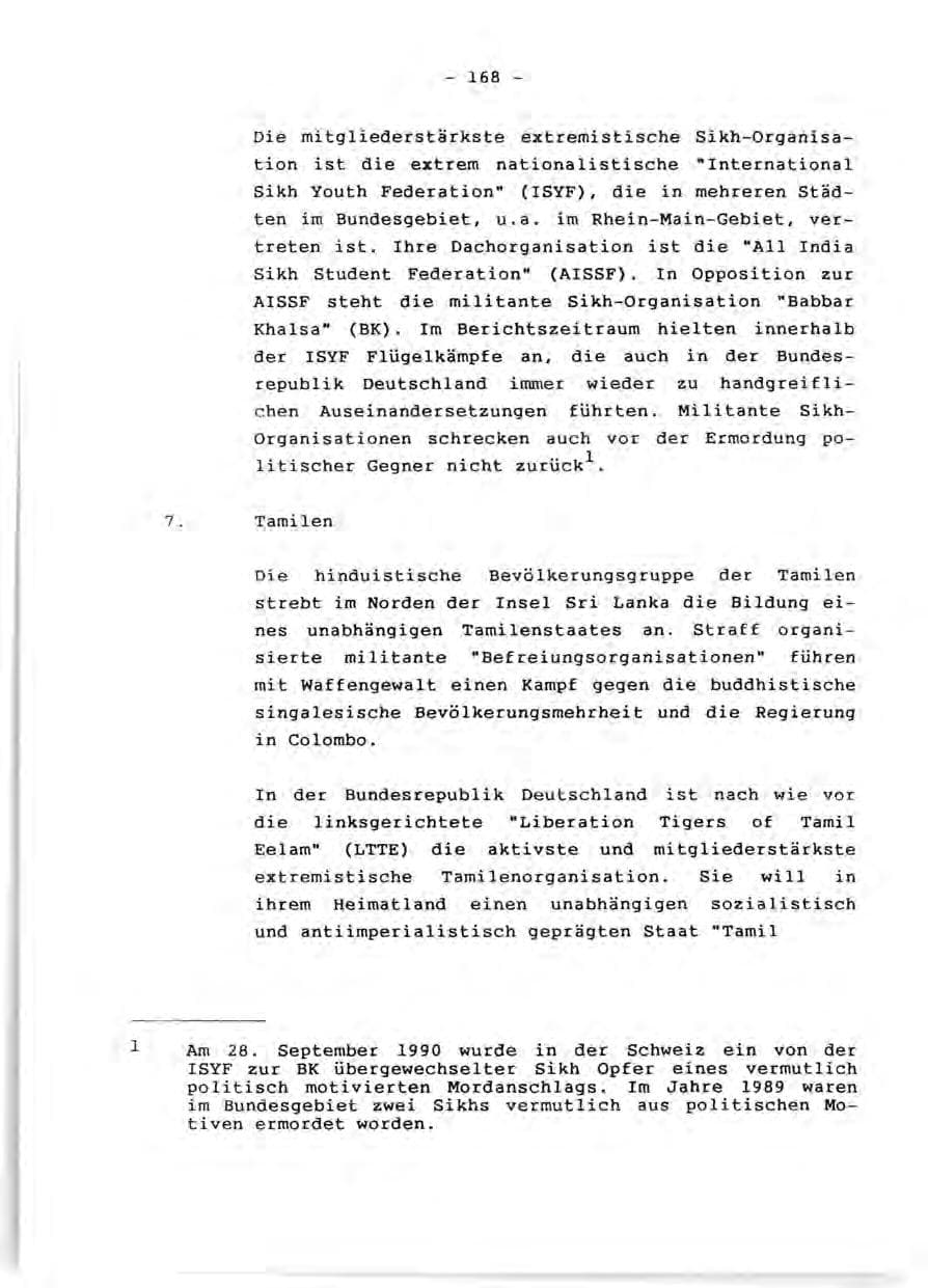 Seite 170 des Verfassungsschutzbericht 1990 Rheinland-Pfalz