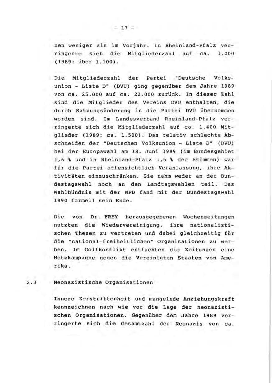 Seite 19 des Verfassungsschutzbericht 1990 Rheinland-Pfalz