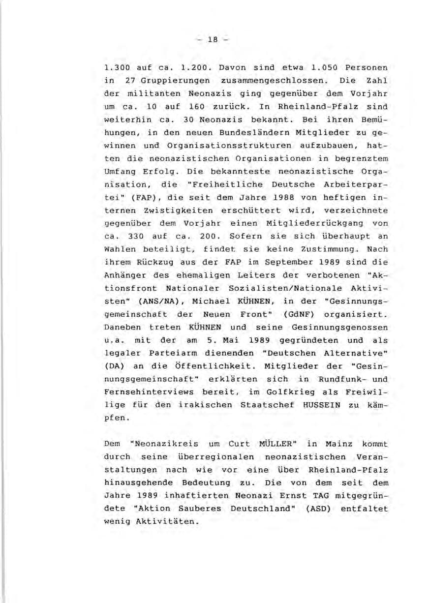 Seite 20 des Verfassungsschutzbericht 1990 Rheinland-Pfalz