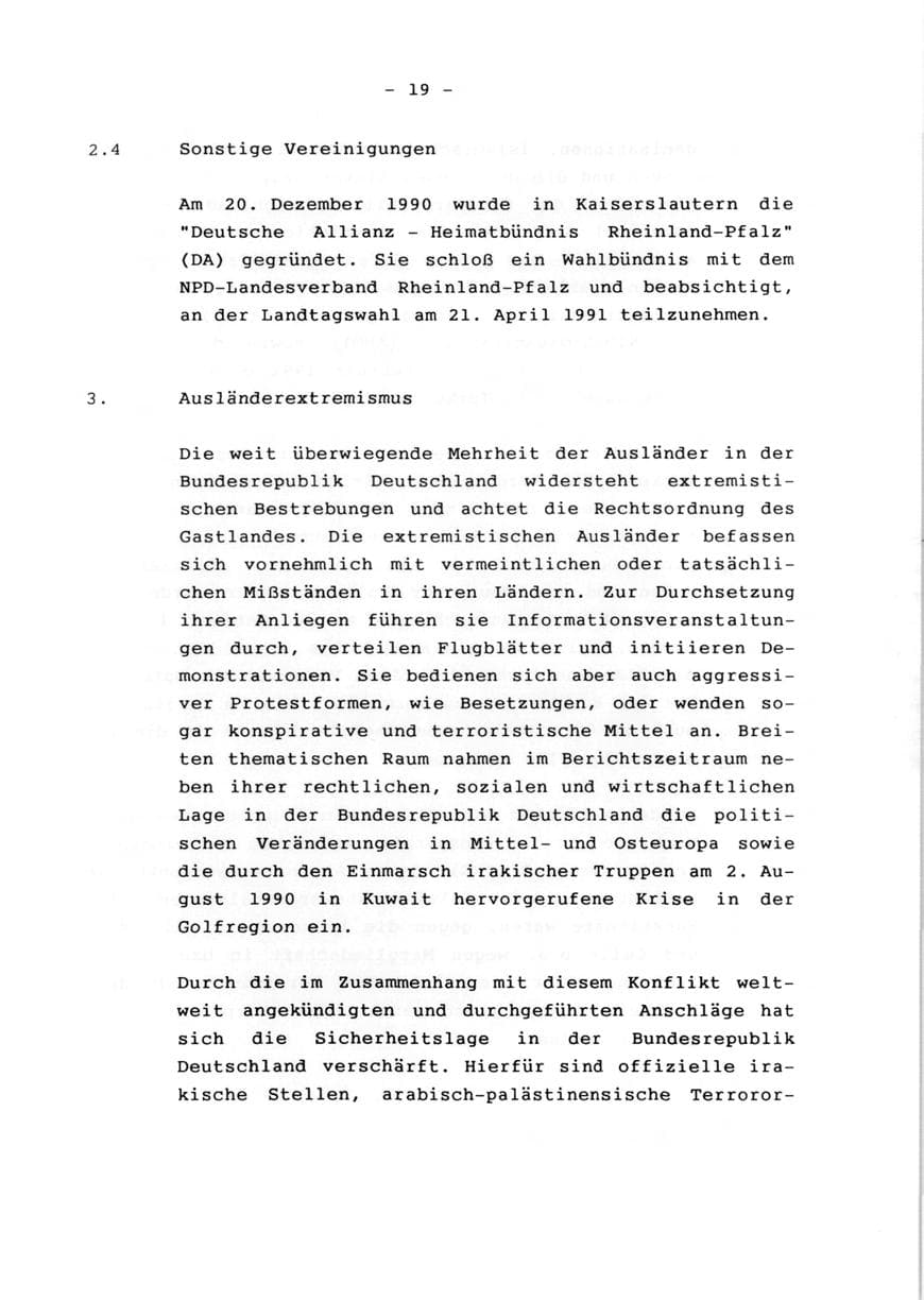 Seite 21 des Verfassungsschutzbericht 1990 Rheinland-Pfalz