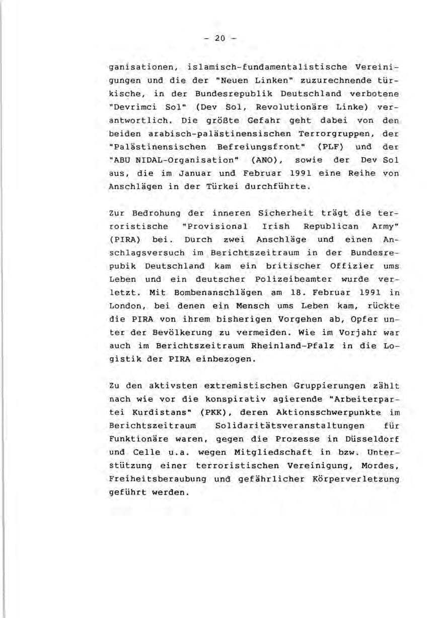 Seite 22 des Verfassungsschutzbericht 1990 Rheinland-Pfalz