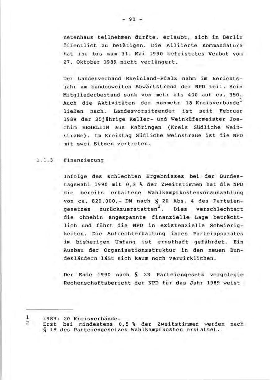Seite 92 des Verfassungsschutzbericht 1990 Rheinland-Pfalz