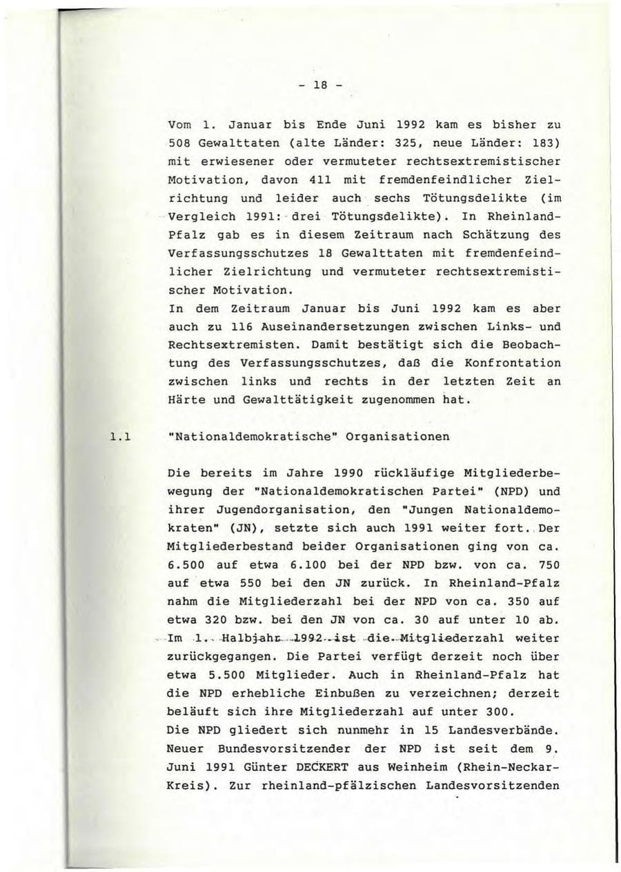 Seite 19 des Verfassungsschutzbericht 1991 Rheinland-Pfalz