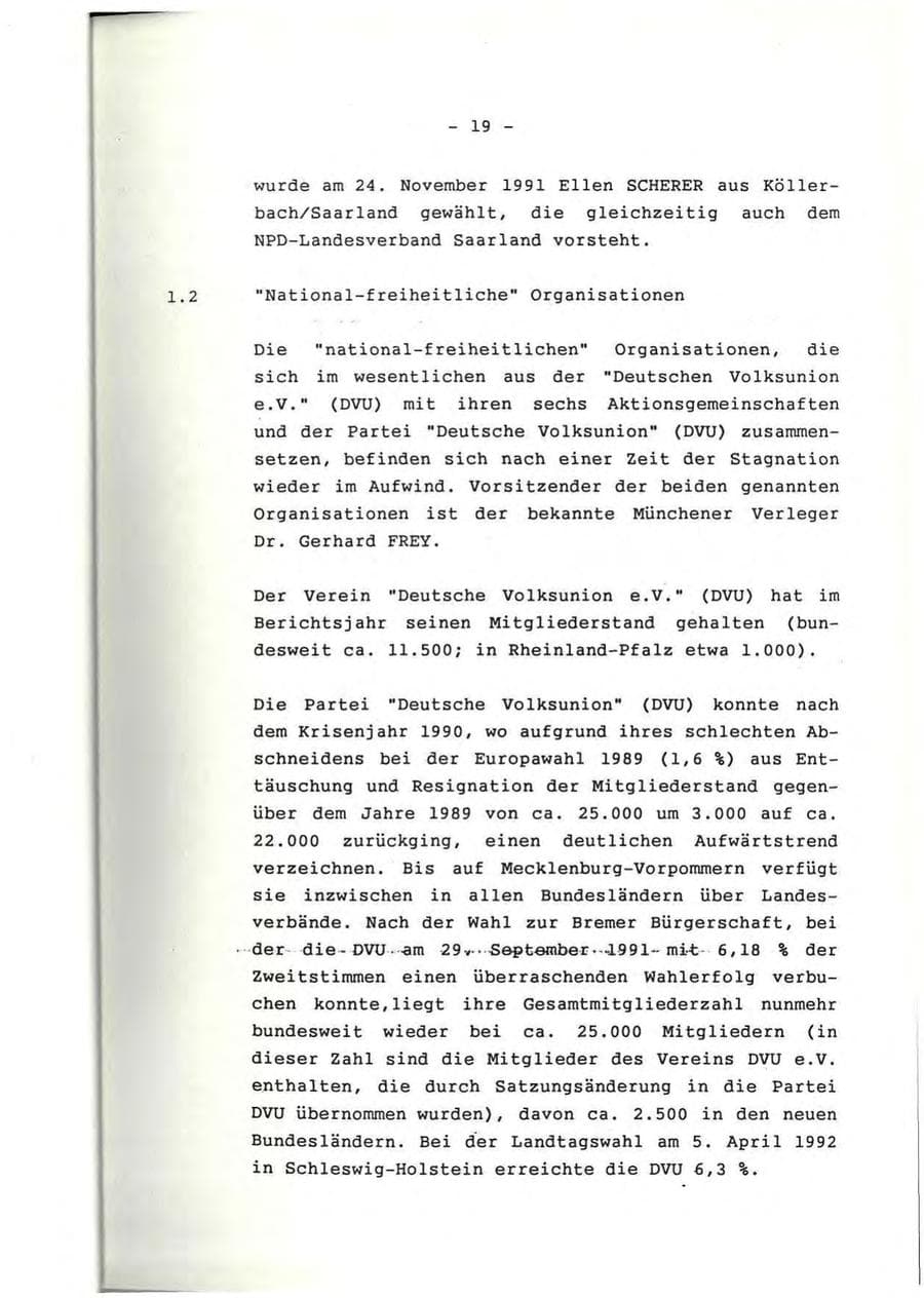 Seite 20 des Verfassungsschutzbericht 1991 Rheinland-Pfalz