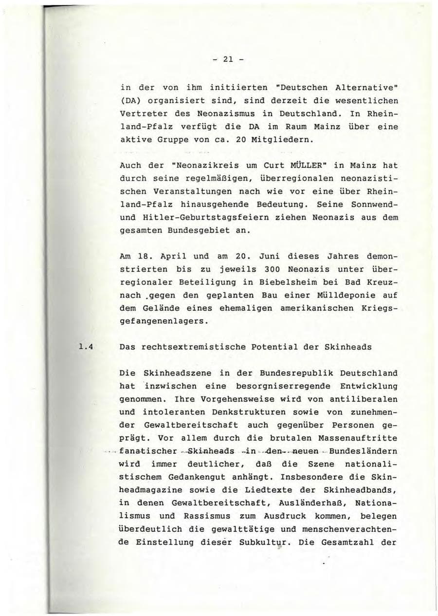 Seite 22 des Verfassungsschutzbericht 1991 Rheinland-Pfalz