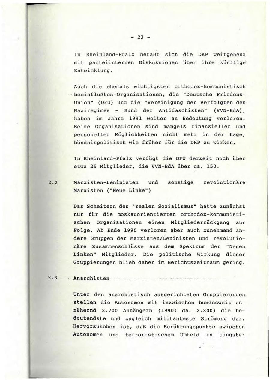 Seite 24 des Verfassungsschutzbericht 1991 Rheinland-Pfalz