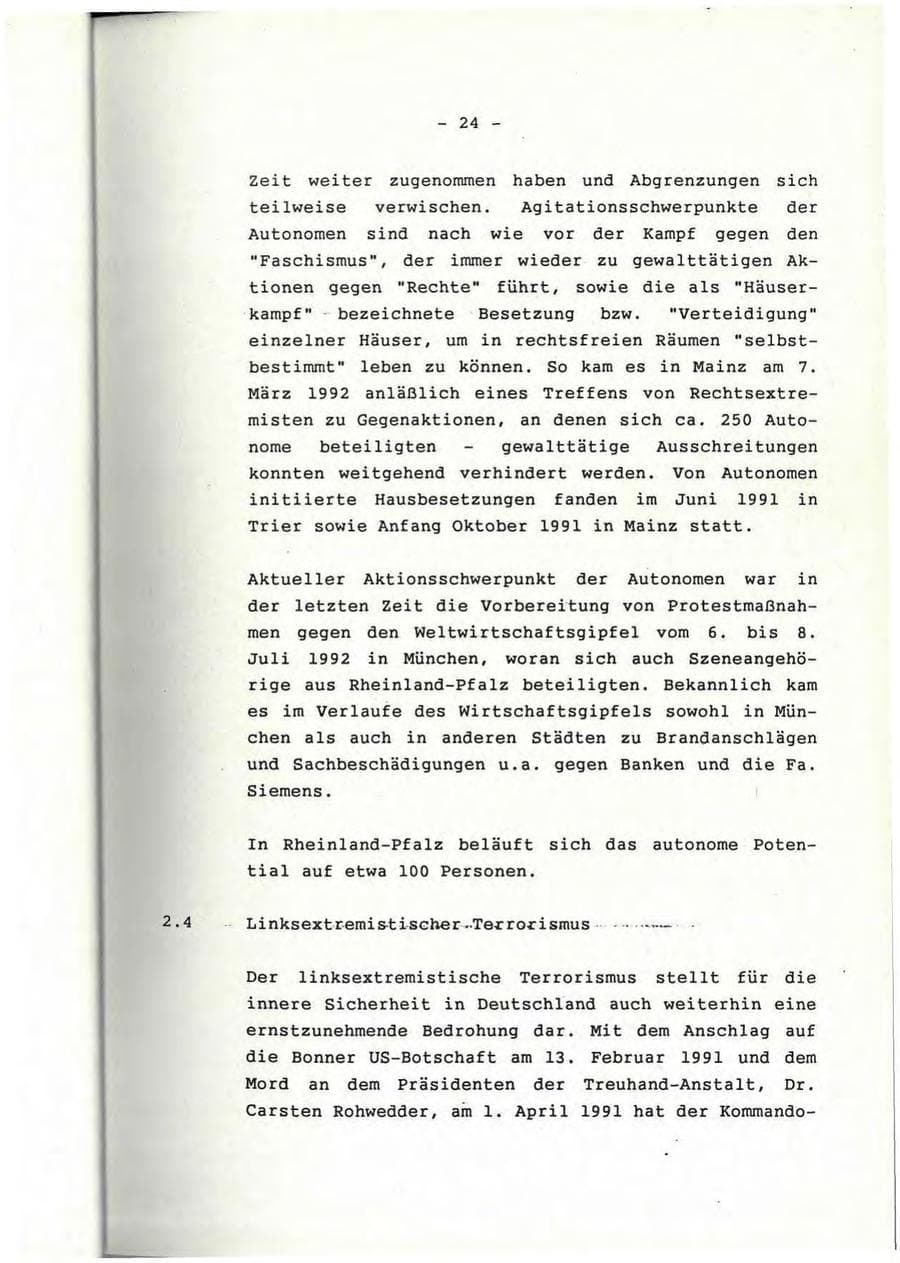 Seite 25 des Verfassungsschutzbericht 1991 Rheinland-Pfalz