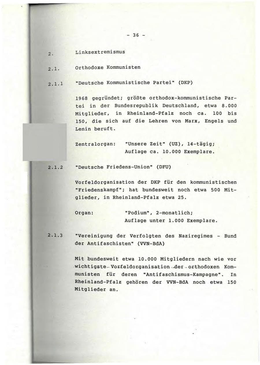 Seite 37 des Verfassungsschutzbericht 1991 Rheinland-Pfalz