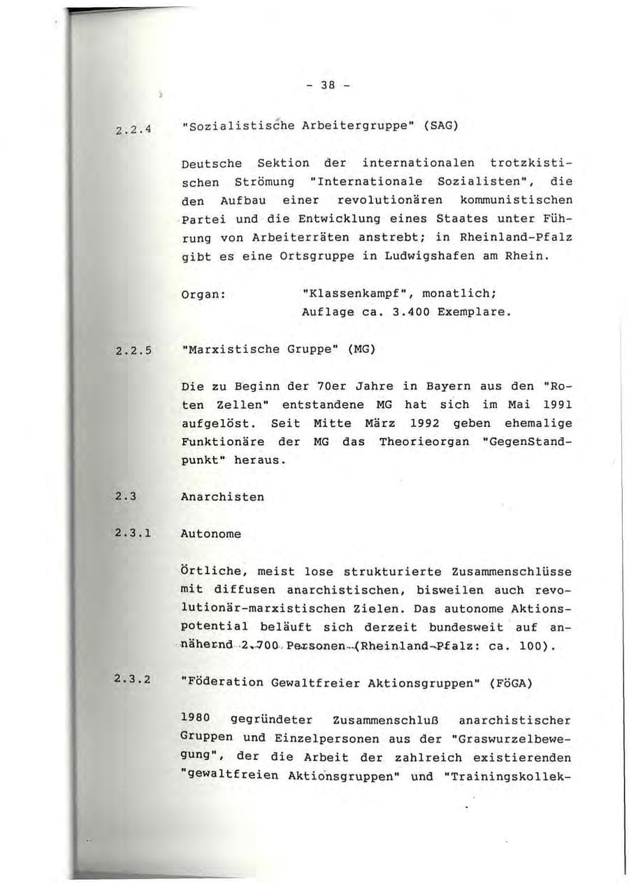 Seite 39 des Verfassungsschutzbericht 1991 Rheinland-Pfalz