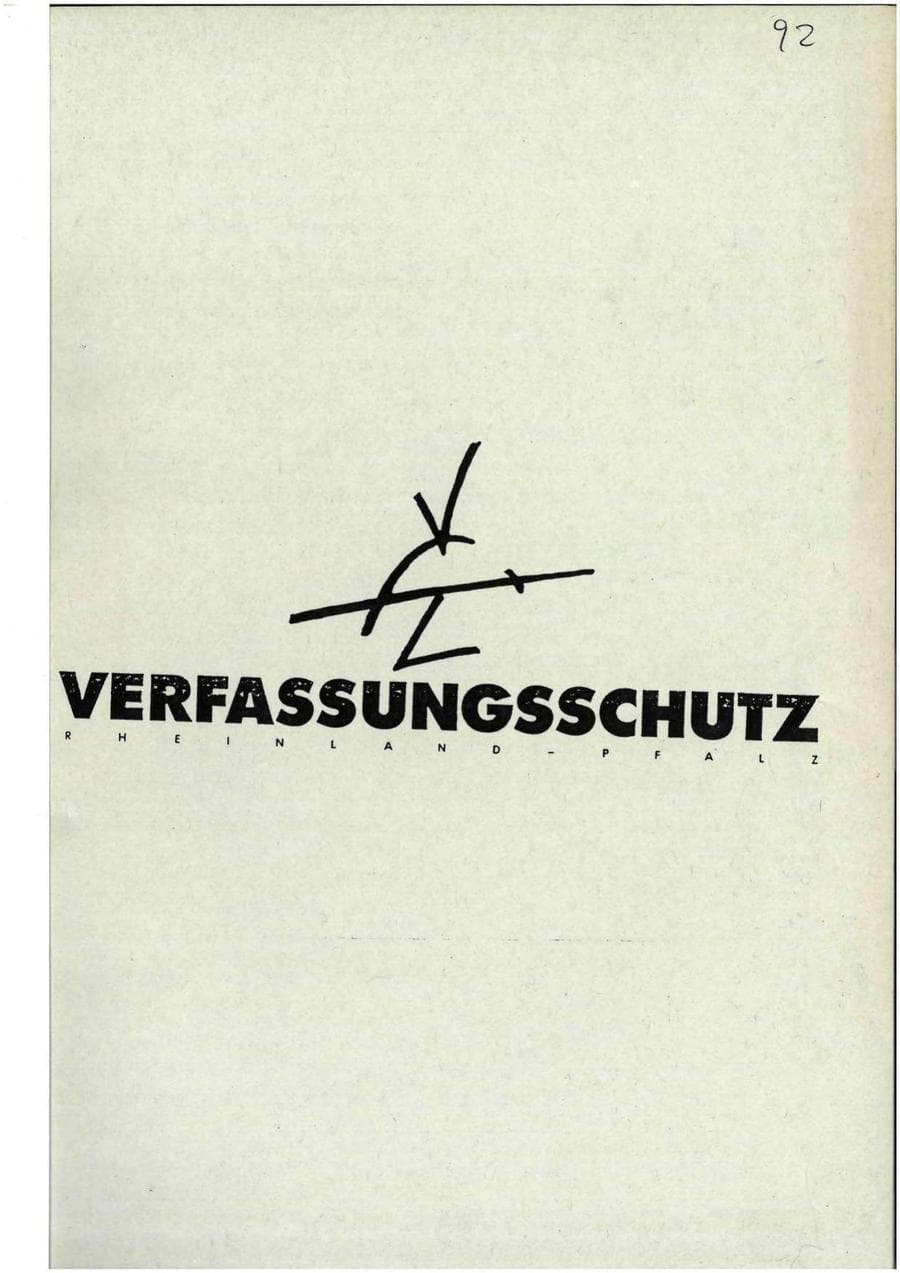Seite 1 des Verfassungsschutzbericht 1992 Rheinland-Pfalz