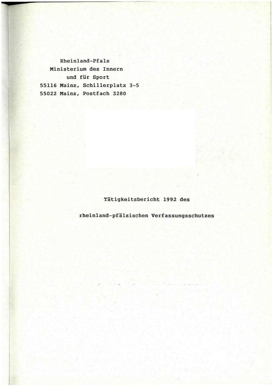 Seite 2 des Verfassungsschutzbericht 1992 Rheinland-Pfalz