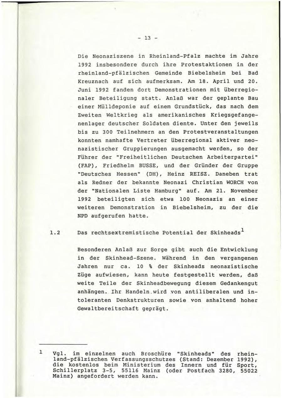 Seite 14 des Verfassungsschutzbericht 1992 Rheinland-Pfalz