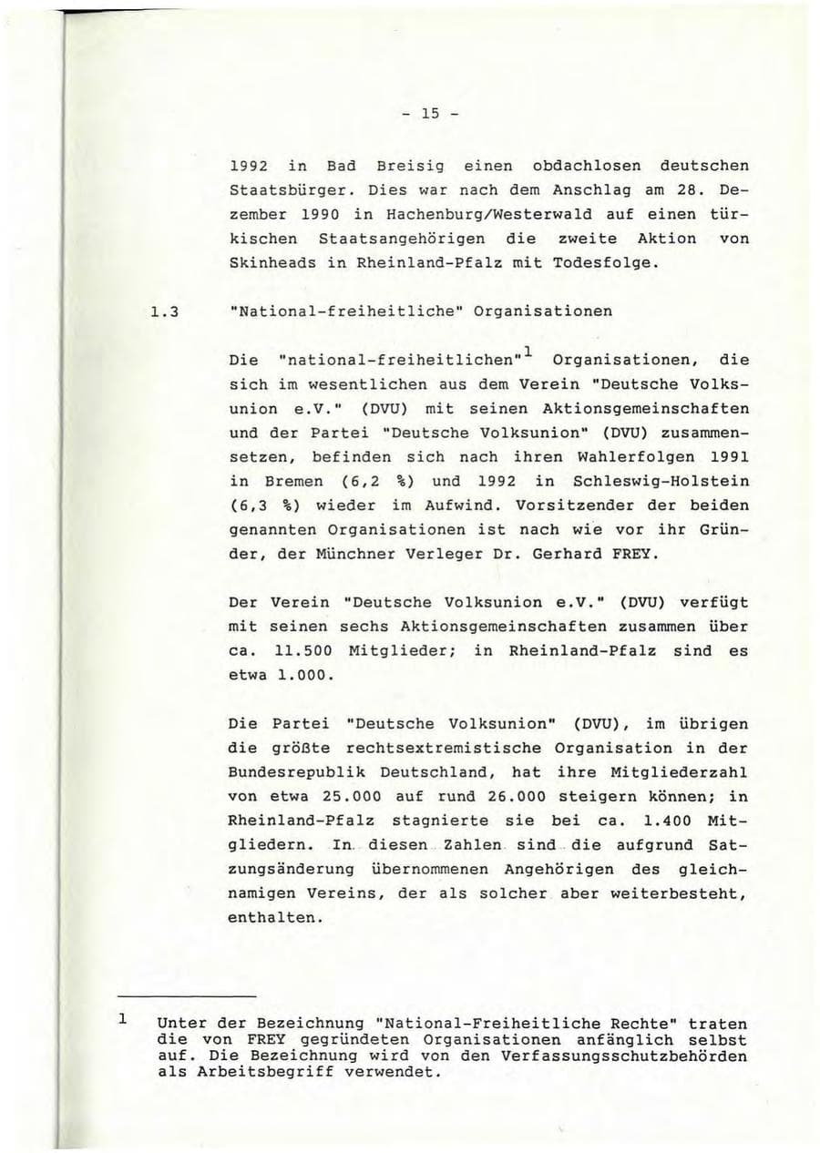 Seite 16 des Verfassungsschutzbericht 1992 Rheinland-Pfalz