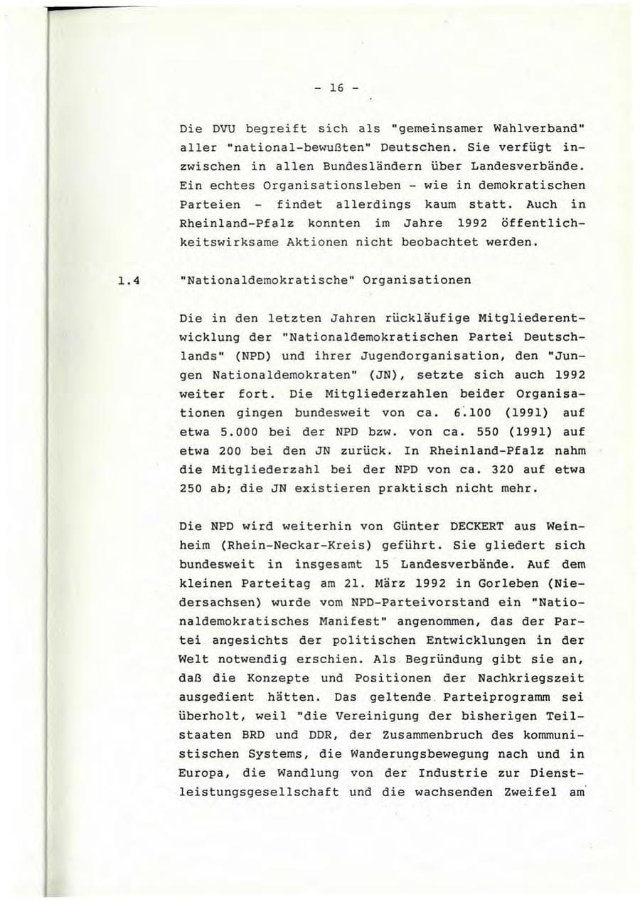 Seite 17 des Verfassungsschutzbericht 1992 Rheinland-Pfalz