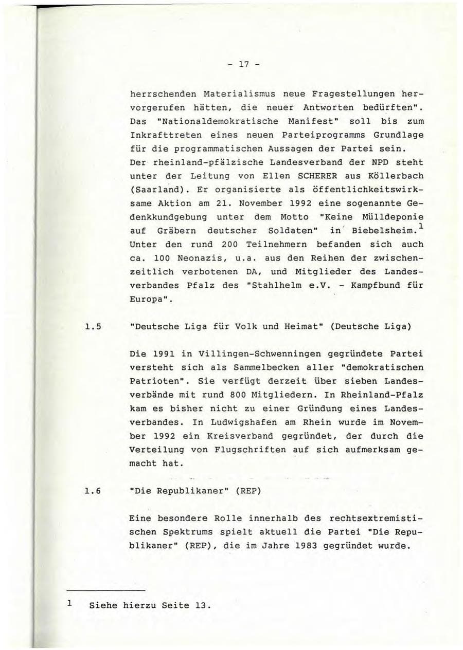 Seite 18 des Verfassungsschutzbericht 1992 Rheinland-Pfalz