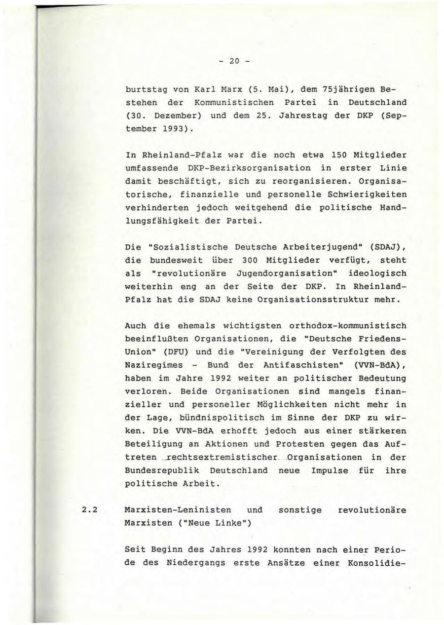Seite 21 des Verfassungsschutzbericht 1992 Rheinland-Pfalz