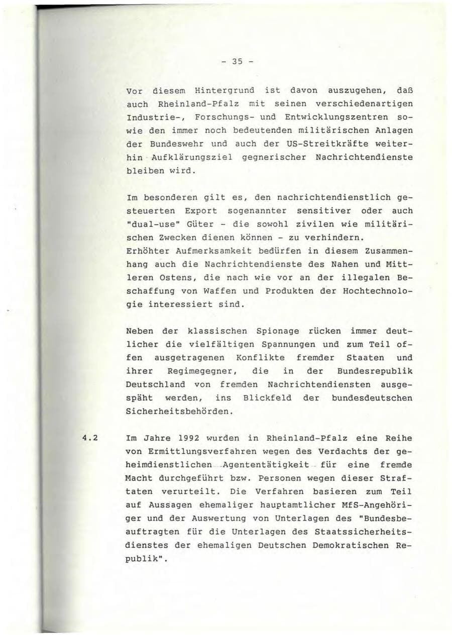 Seite 36 des Verfassungsschutzbericht 1992 Rheinland-Pfalz