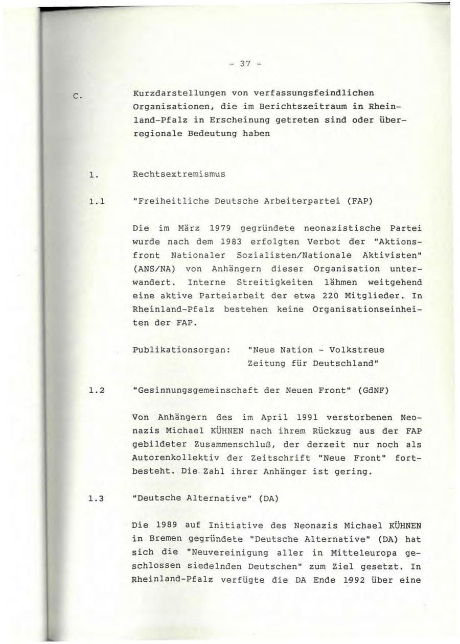 Seite 38 des Verfassungsschutzbericht 1992 Rheinland-Pfalz