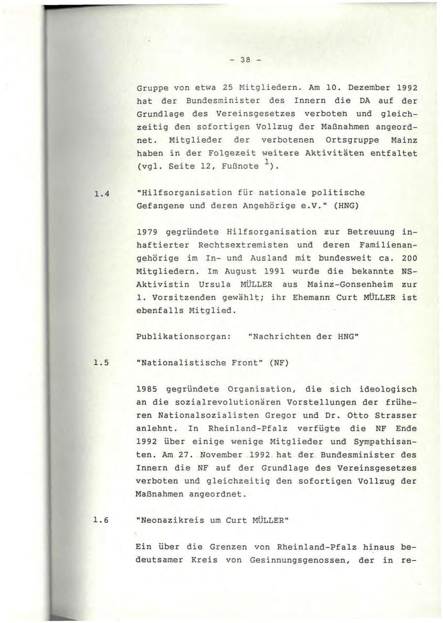 Seite 39 des Verfassungsschutzbericht 1992 Rheinland-Pfalz