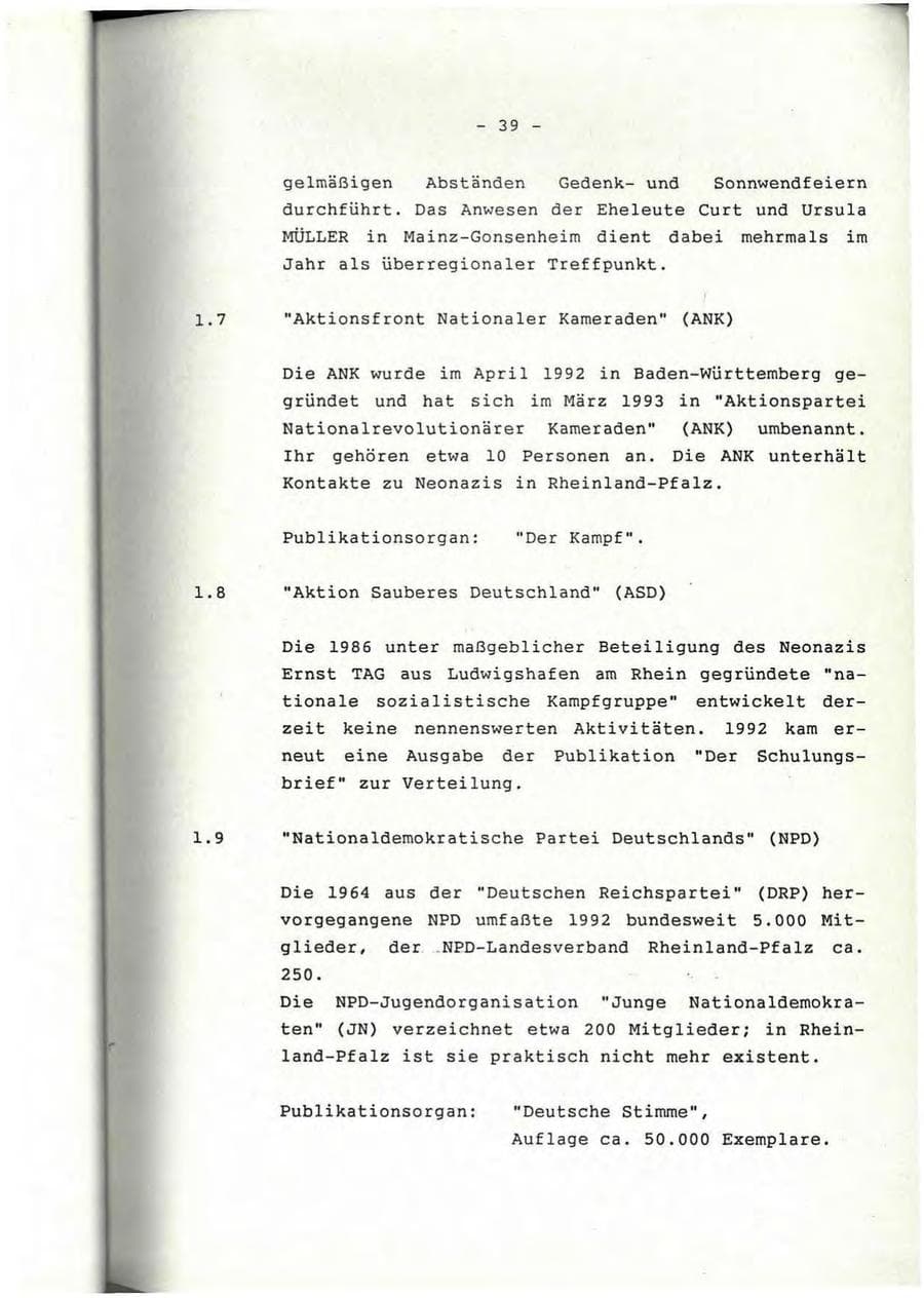 Seite 40 des Verfassungsschutzbericht 1992 Rheinland-Pfalz