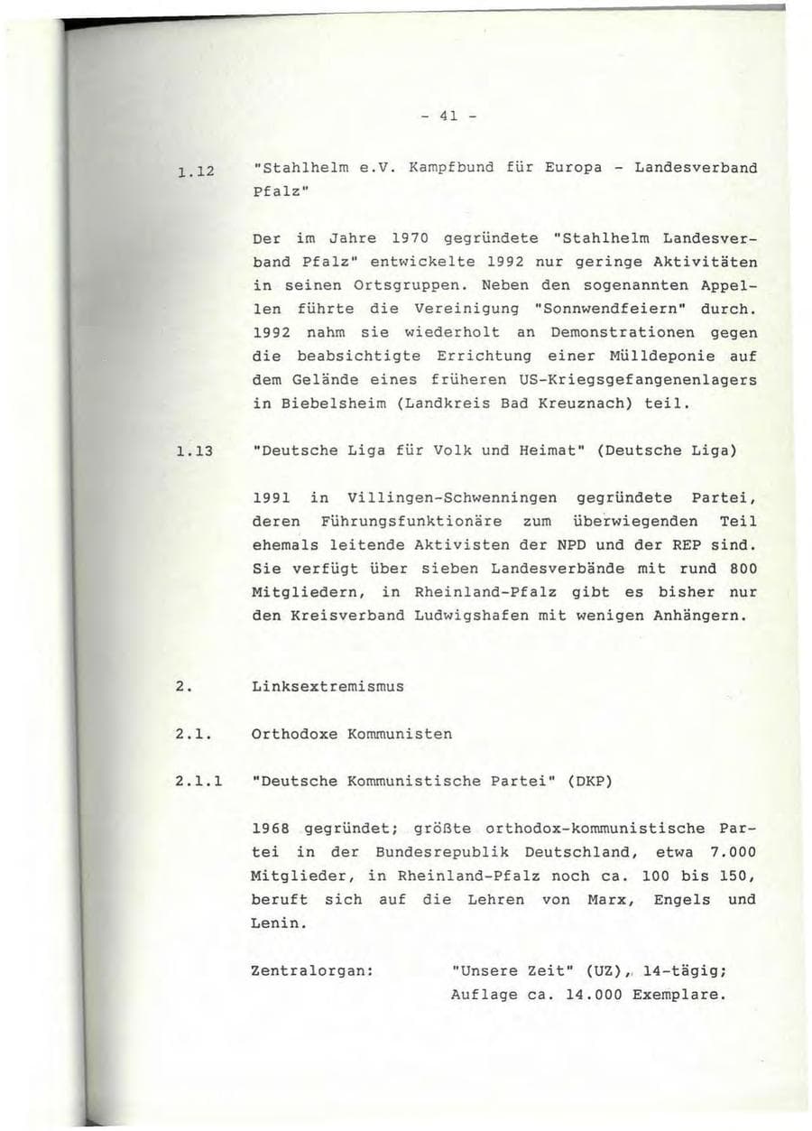 Seite 42 des Verfassungsschutzbericht 1992 Rheinland-Pfalz