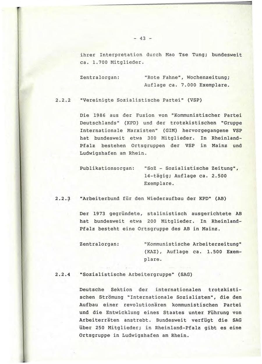 Seite 44 des Verfassungsschutzbericht 1992 Rheinland-Pfalz