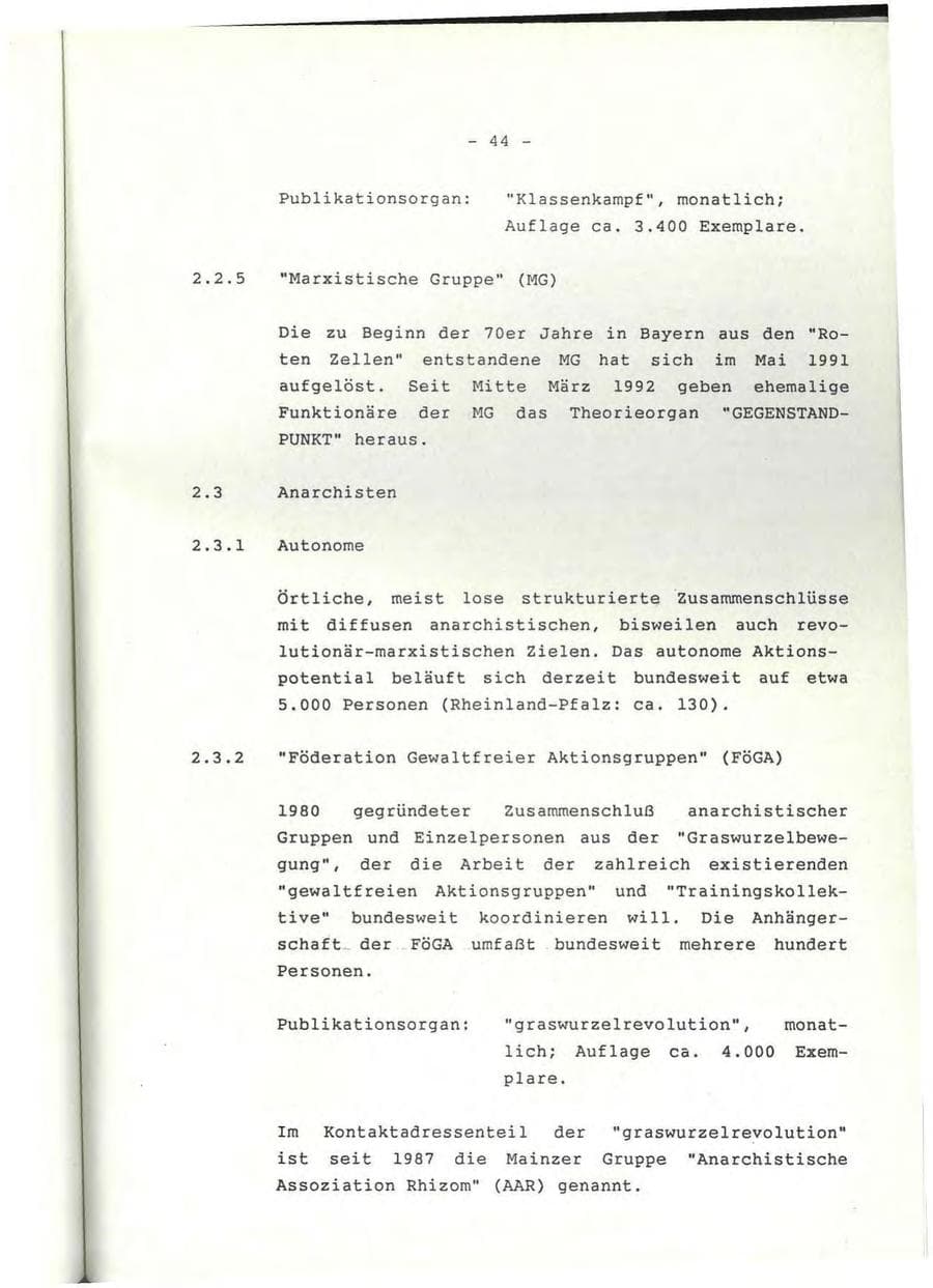 Seite 45 des Verfassungsschutzbericht 1992 Rheinland-Pfalz