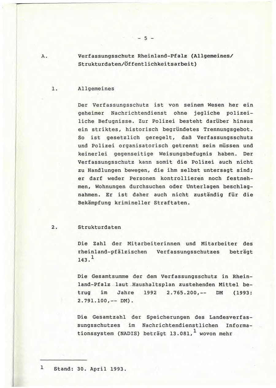 Seite 6 des Verfassungsschutzbericht 1992 Rheinland-Pfalz